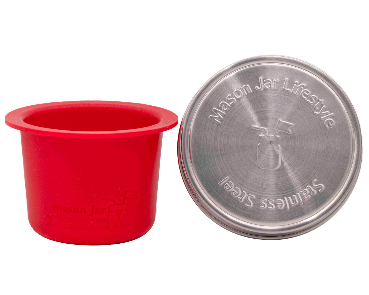 wide mouth cherry red silicone divider cup with stainless steel storage lid