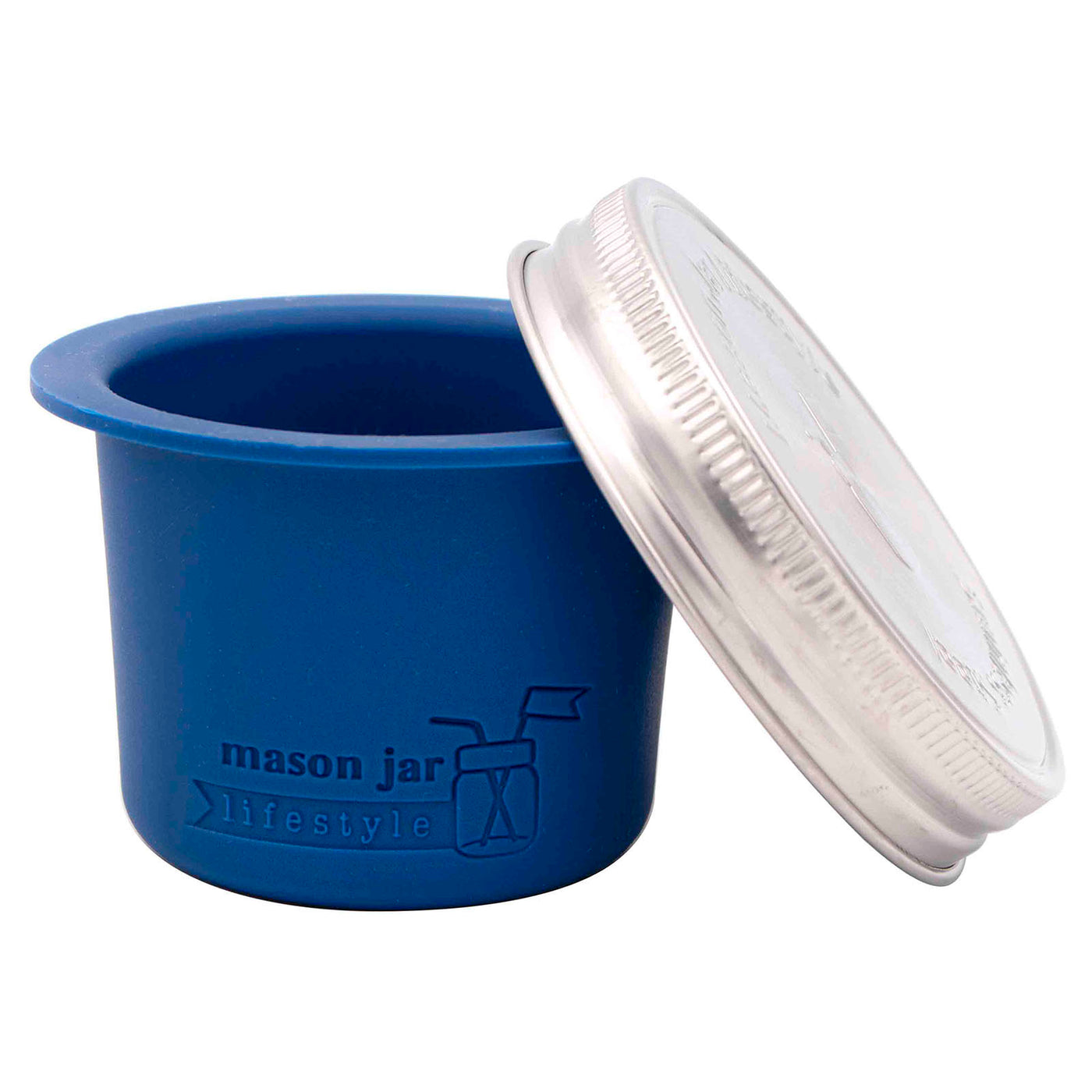 Wide mouth deep blue divider cup for Mason jars.