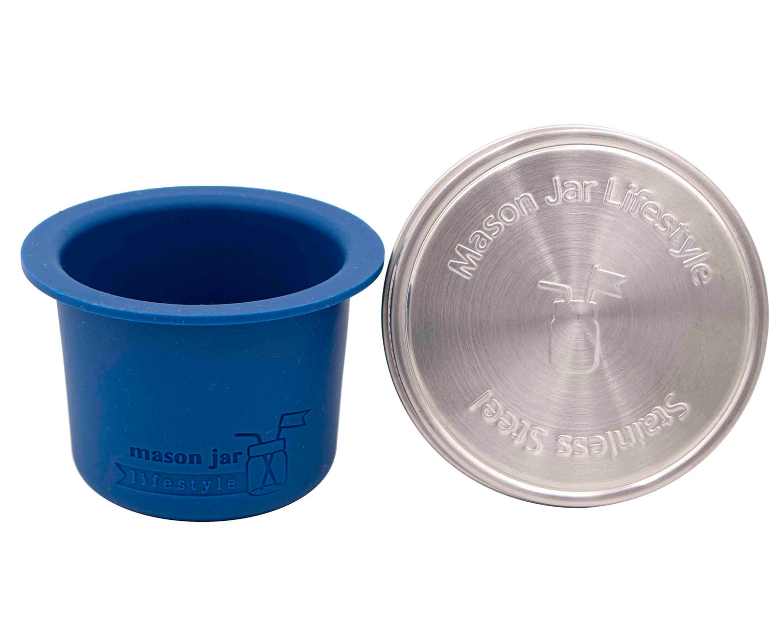 wide mouth deep blue silicone divider cup with stainless steel storage lid