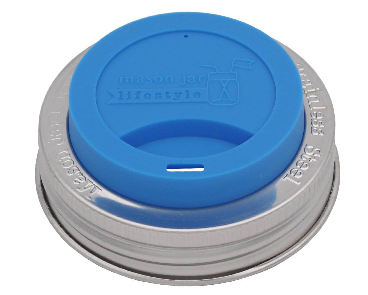 Silicone Drinking Lid with Stainless Steel Band for Mason Jars