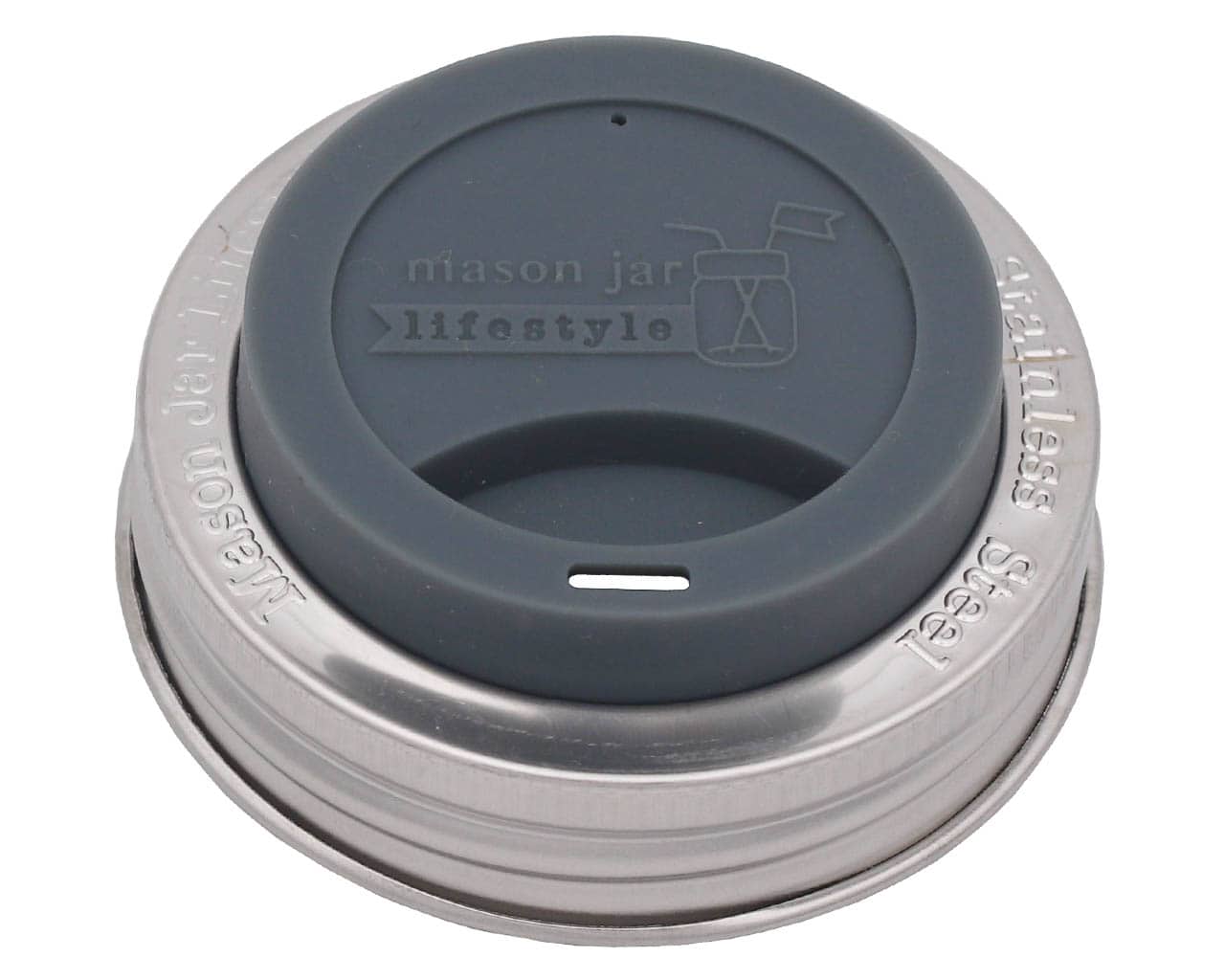 Regular Mouth Silicone Drinking Lid with Stamped Stainless Steel Band
