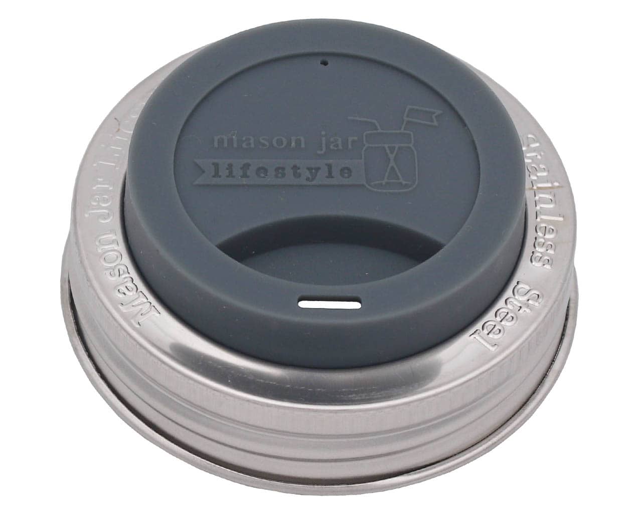 Silicone Drinking Lid with Stainless Steel Band for Mason Jars