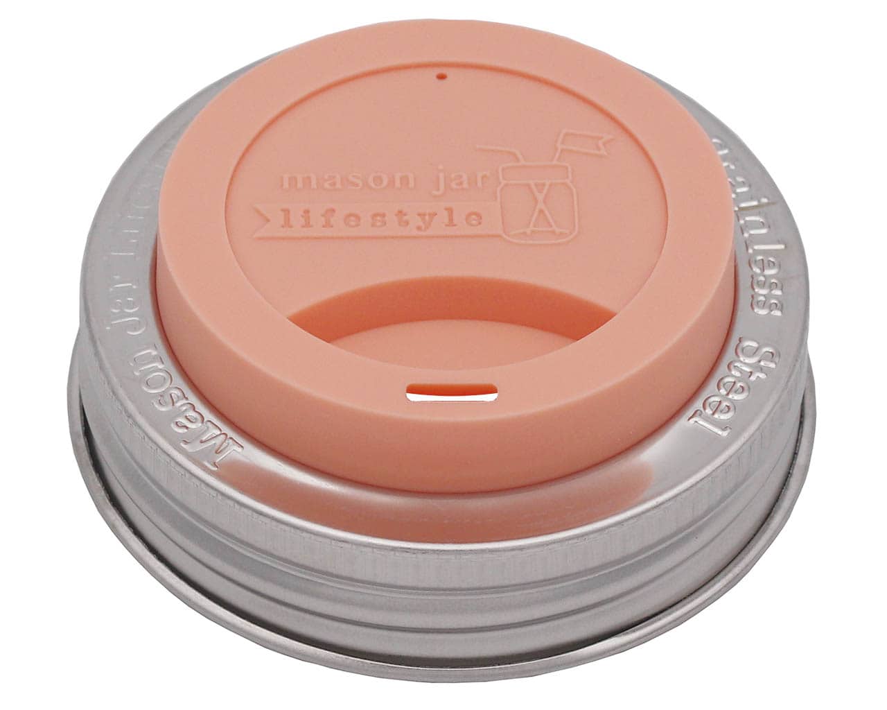 Silicone Drinking Lid with Stainless Steel Band for Mason Jars