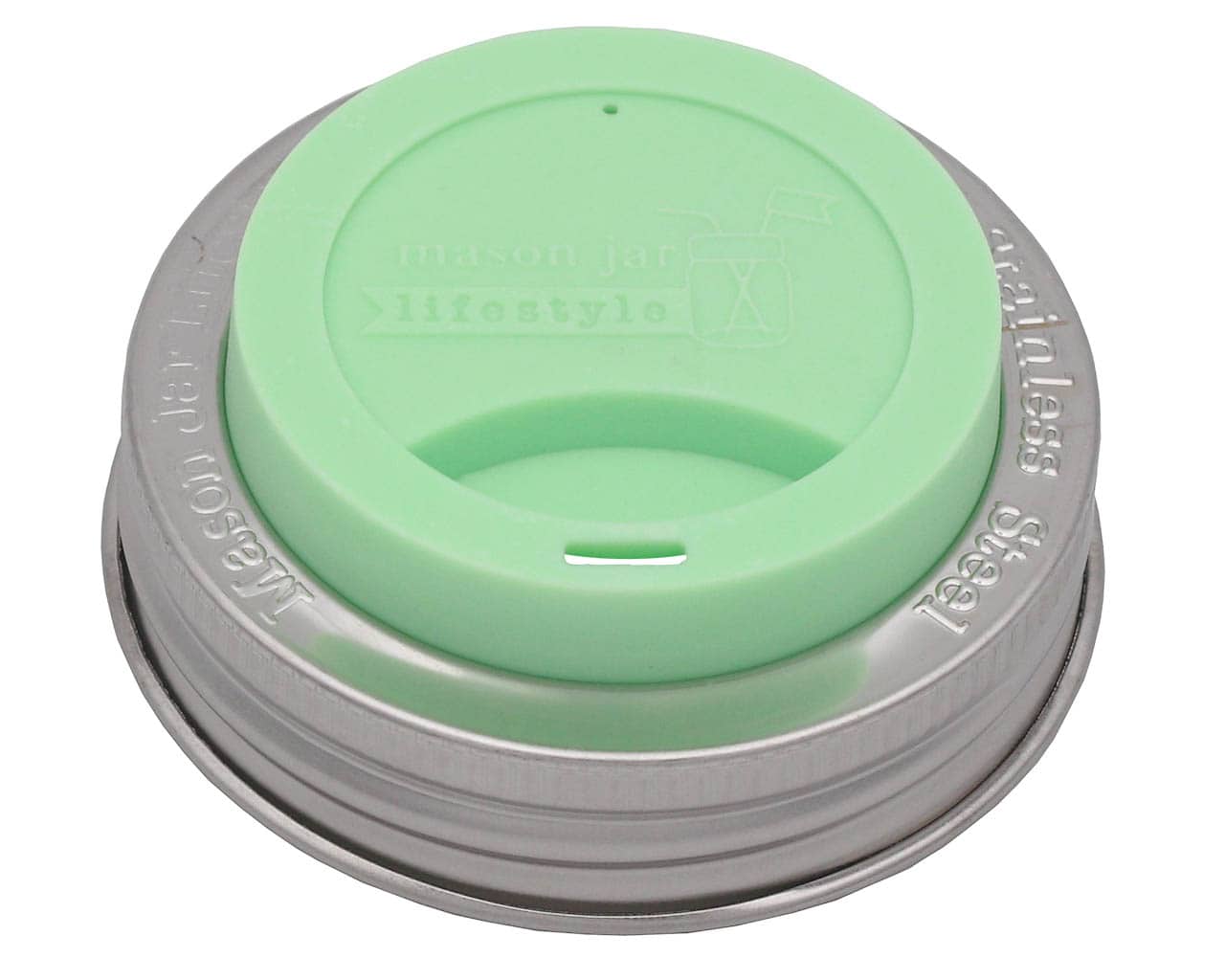 Silicone Drinking Lid with Stainless Steel Band for Mason Jars