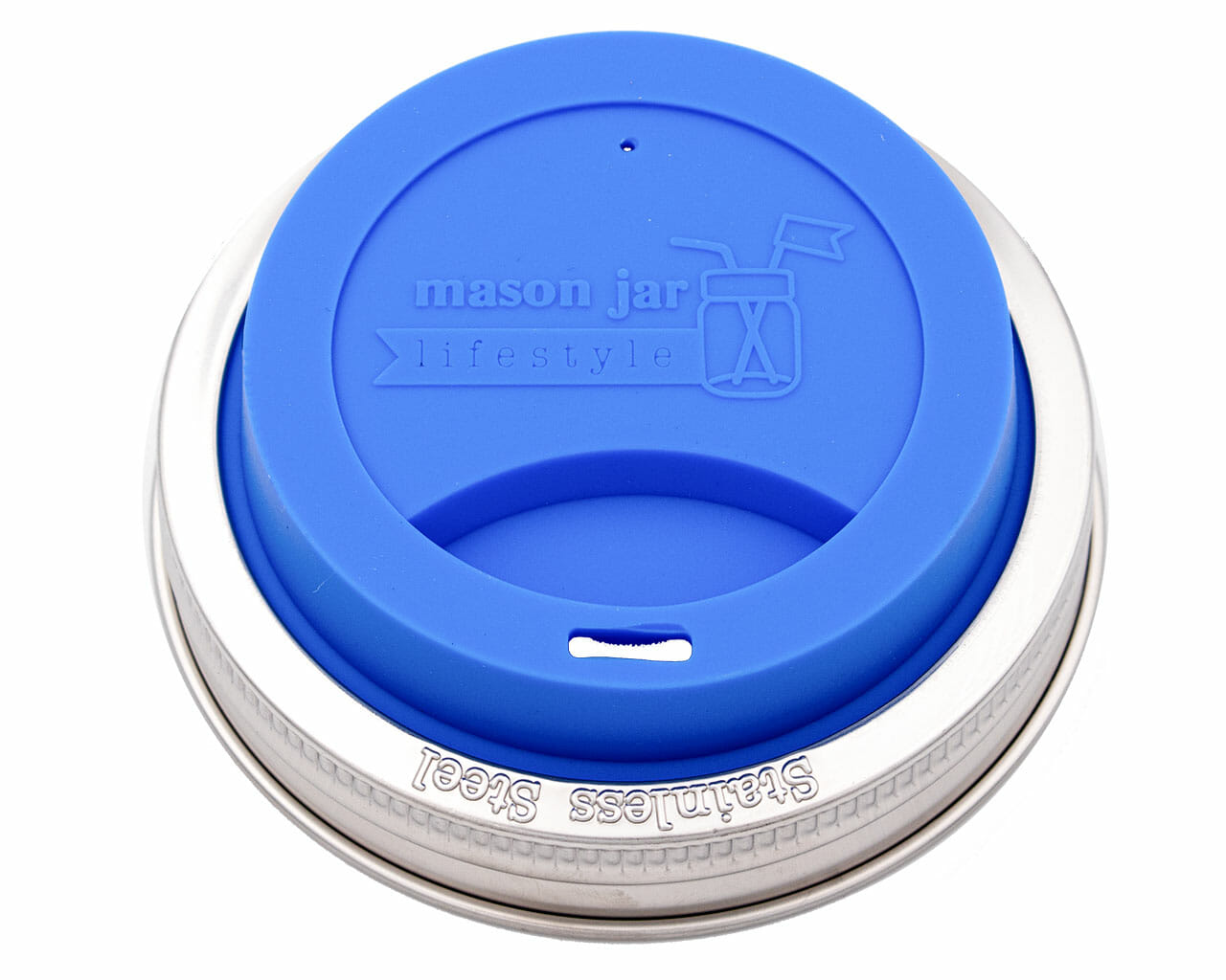 Silicone Drinking Lid with Stainless Steel Band for Mason Jars