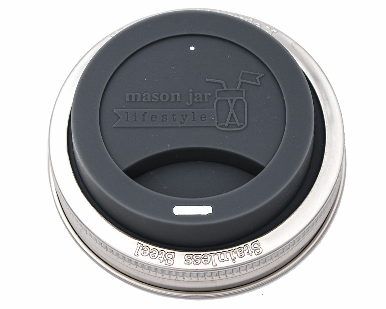 Silicone Drinking Lid with Stainless Steel Band for Mason Jars