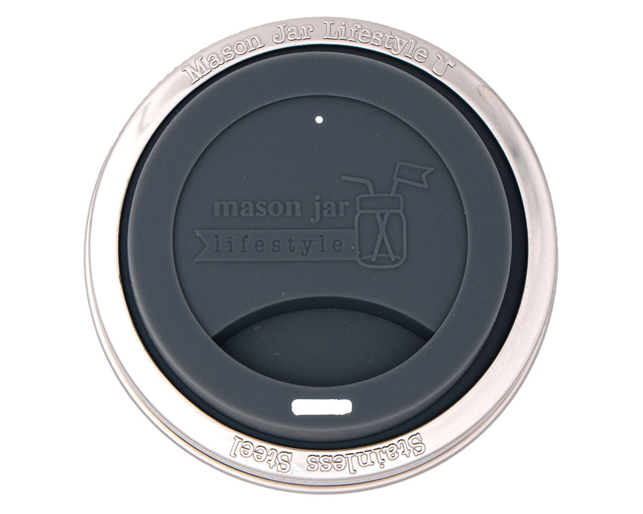 Silicone Drinking Lid with Stainless Steel Band for Mason Jars