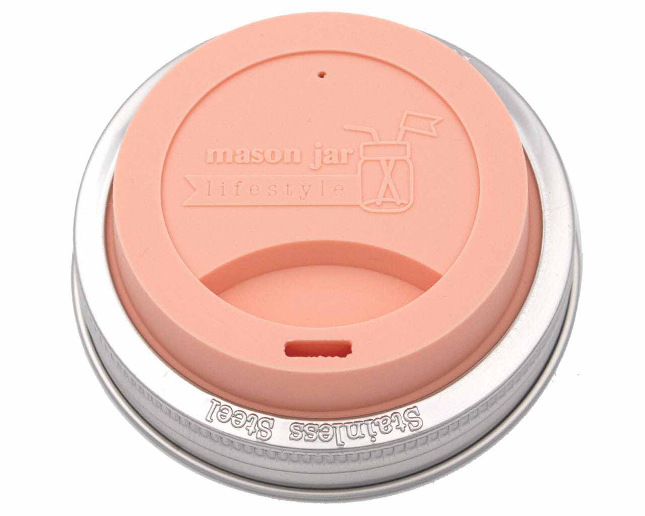 Silicone Drinking Lid with Stainless Steel Band for Mason Jars