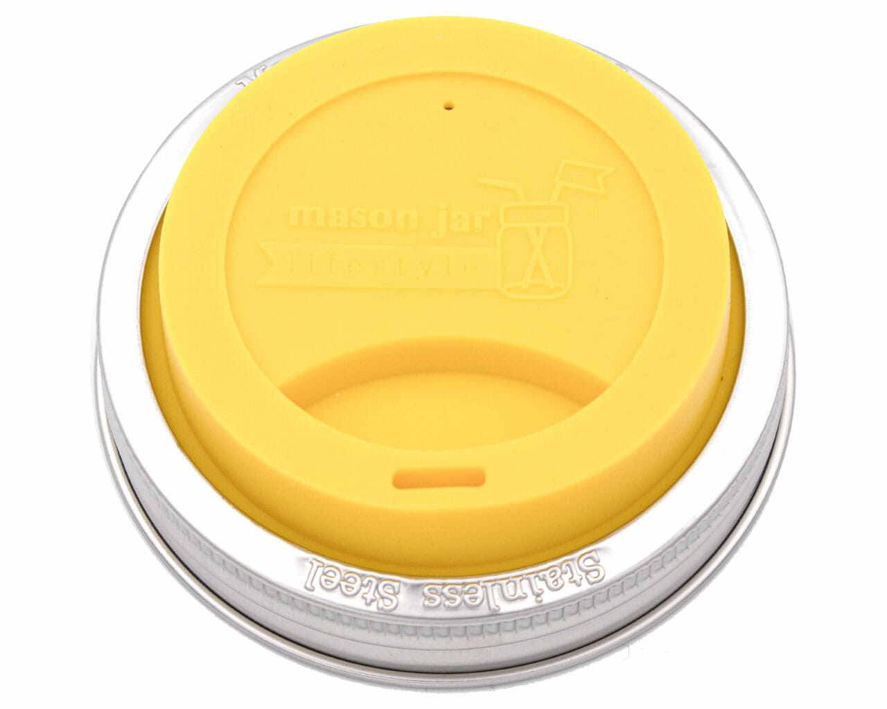 Silicone Drinking Lid with Stainless Steel Band for Mason Jars