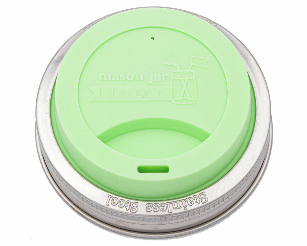 Silicone Drinking Lid with Stainless Steel Band for Mason Jars