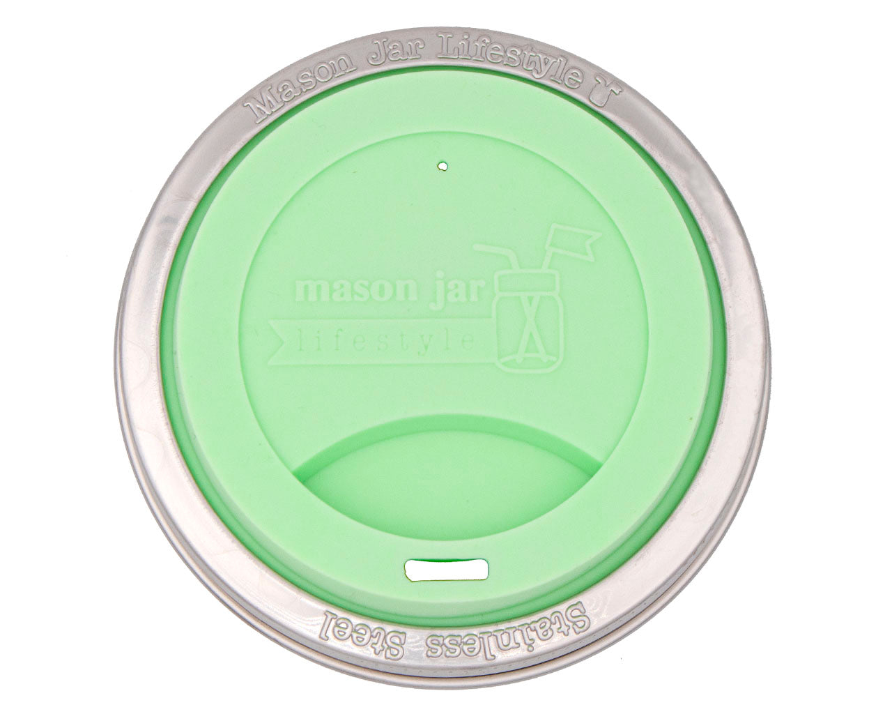 Silicone Drinking Lid with Stainless Steel Band for Mason Jars