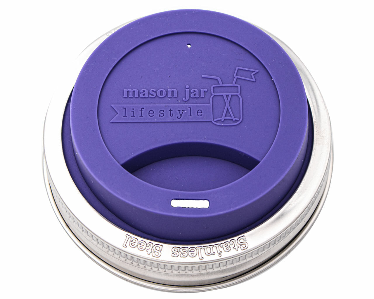 Silicone Drinking Lid with Stainless Steel Band for Mason Jars