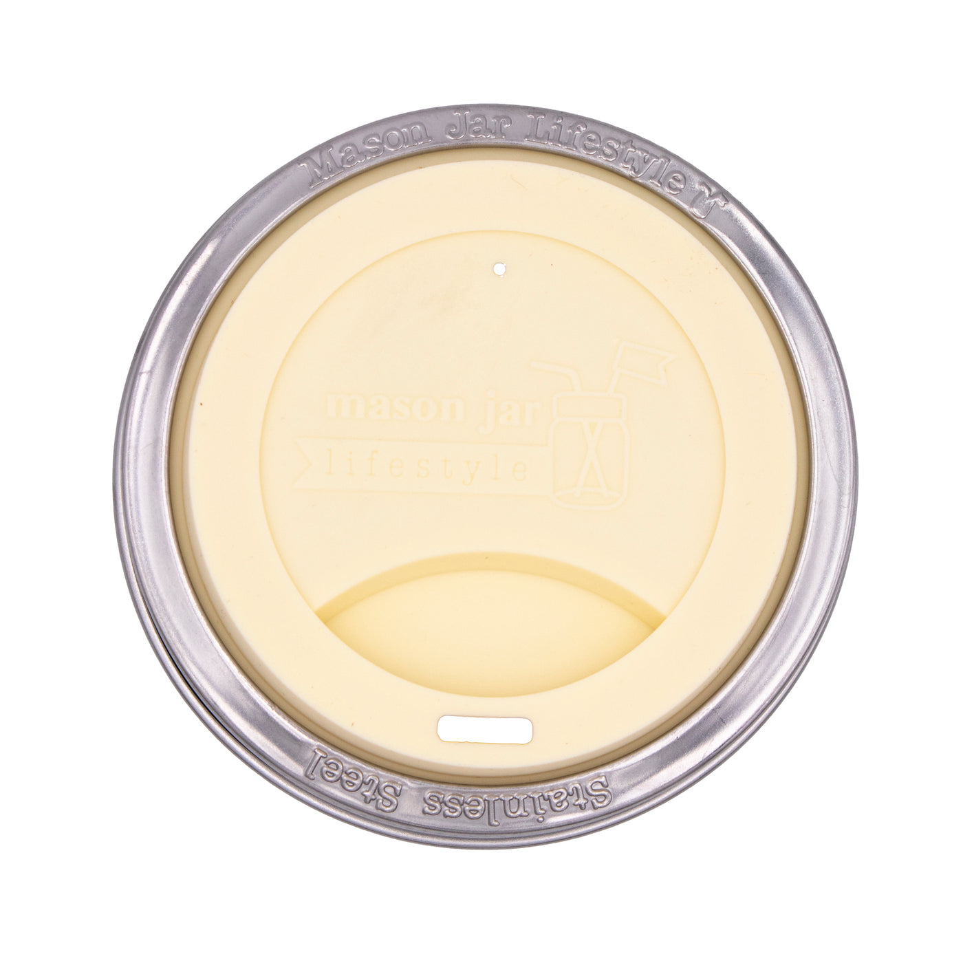 Silicone Drinking Lid with Stainless Steel Band for Mason Jars