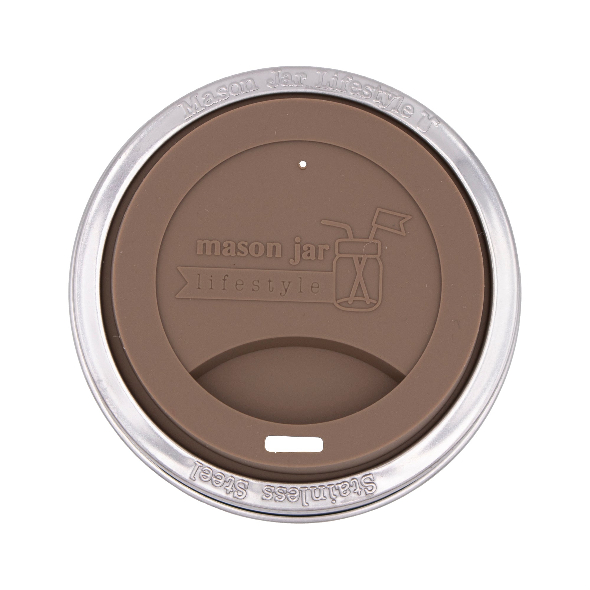 Silicone Drinking Lid with Stainless Steel Band for Mason Jars