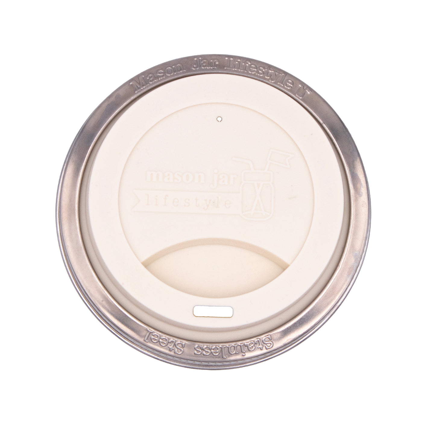 Silicone Drinking Lid with Stainless Steel Band for Mason Jars