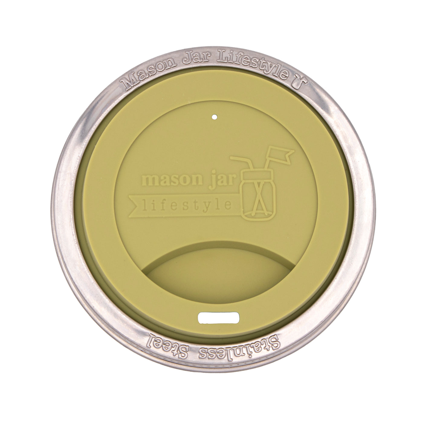 Silicone Drinking Lid with Stainless Steel Band for Mason Jars