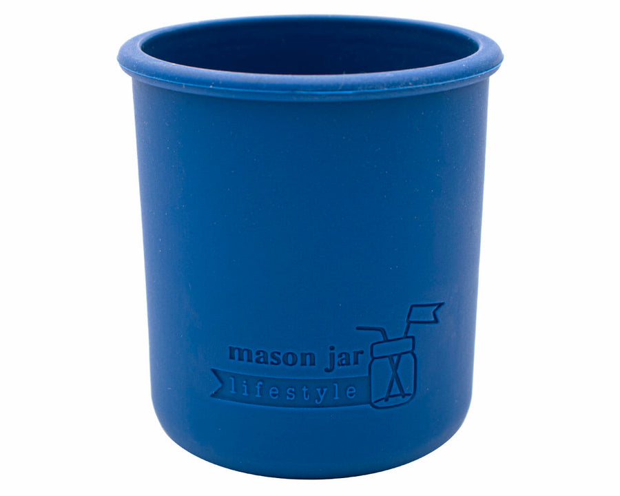 deep blue silicone sleeve koozie for 8oz regular mouth mason jars