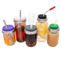 Silicone Straw Hole Tumbler with Stainless Steel Band for Mason Jars