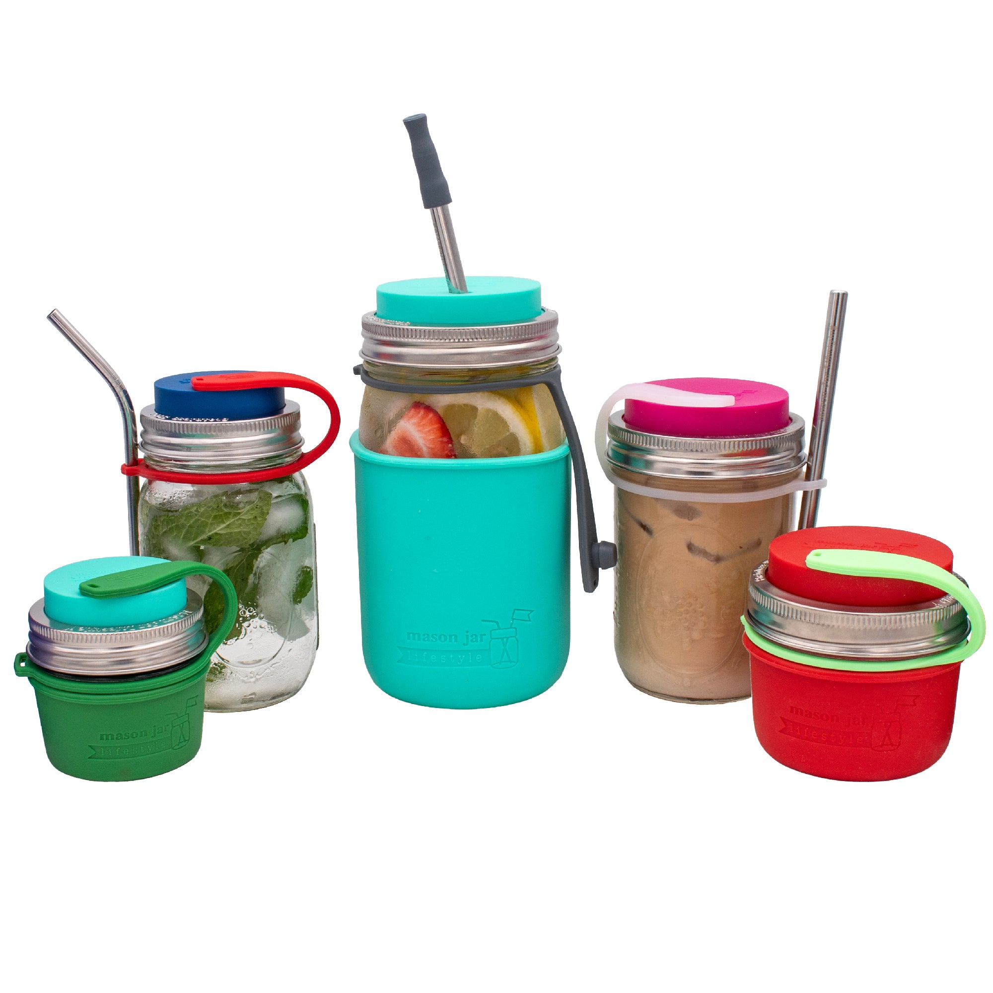 A bunch of different Mason jar setups utilizing the straw plug.