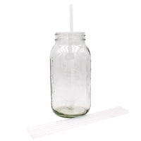 Extra Long silicone straw in 64oz Mason jar.