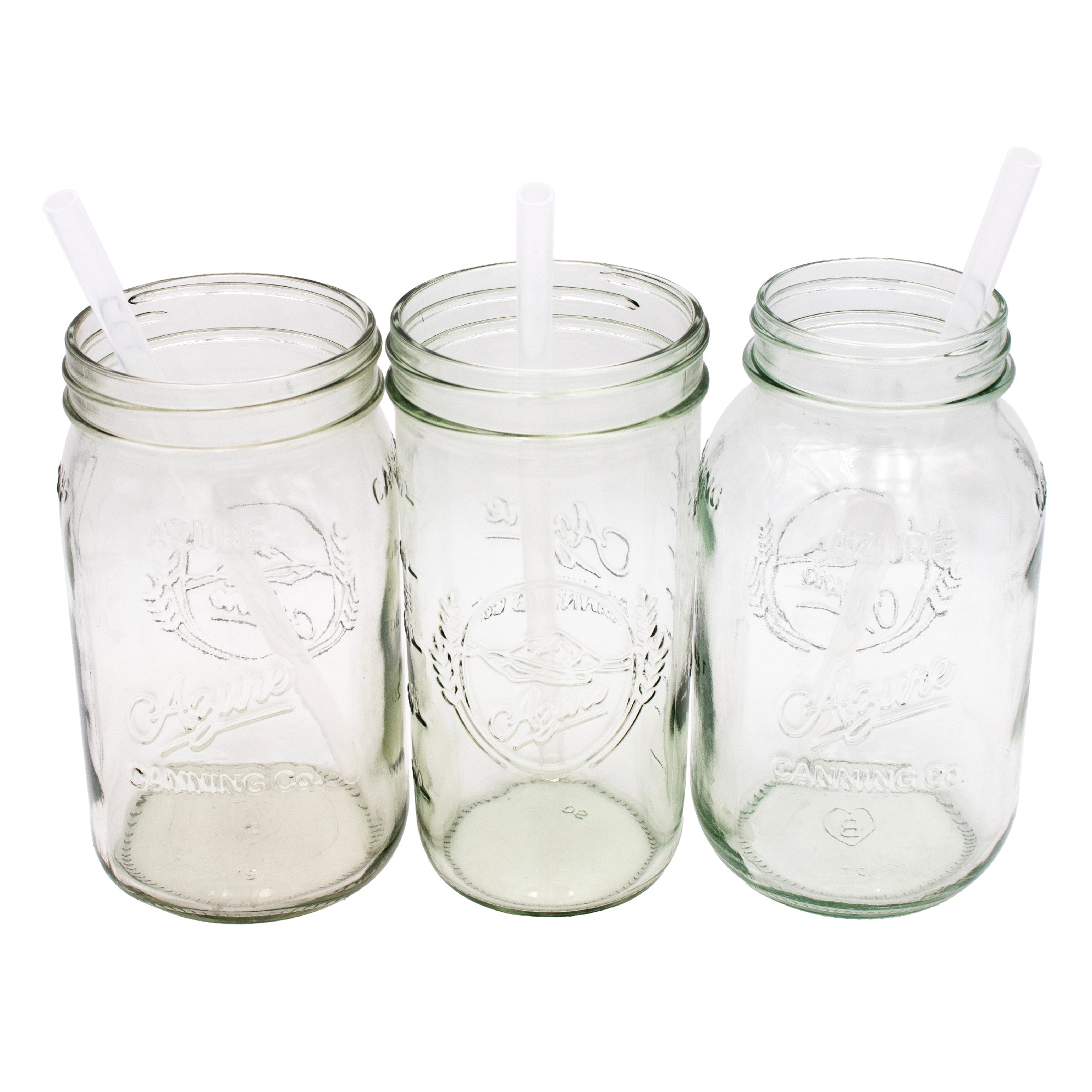 Long silicone straw in 32oz and 24oz Mason jars.