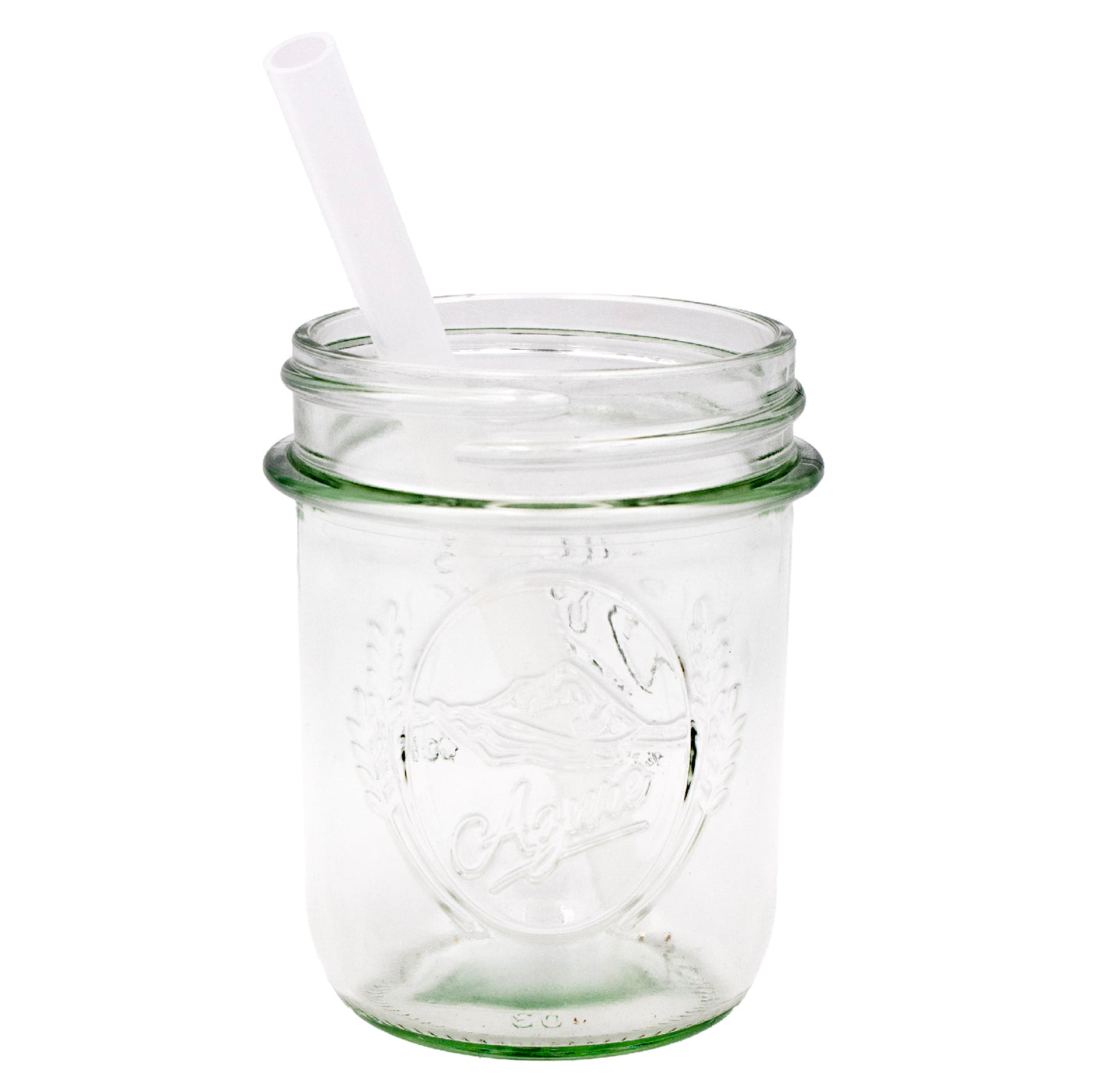Short silicone straw in regular mouth 8oz Mason jar.