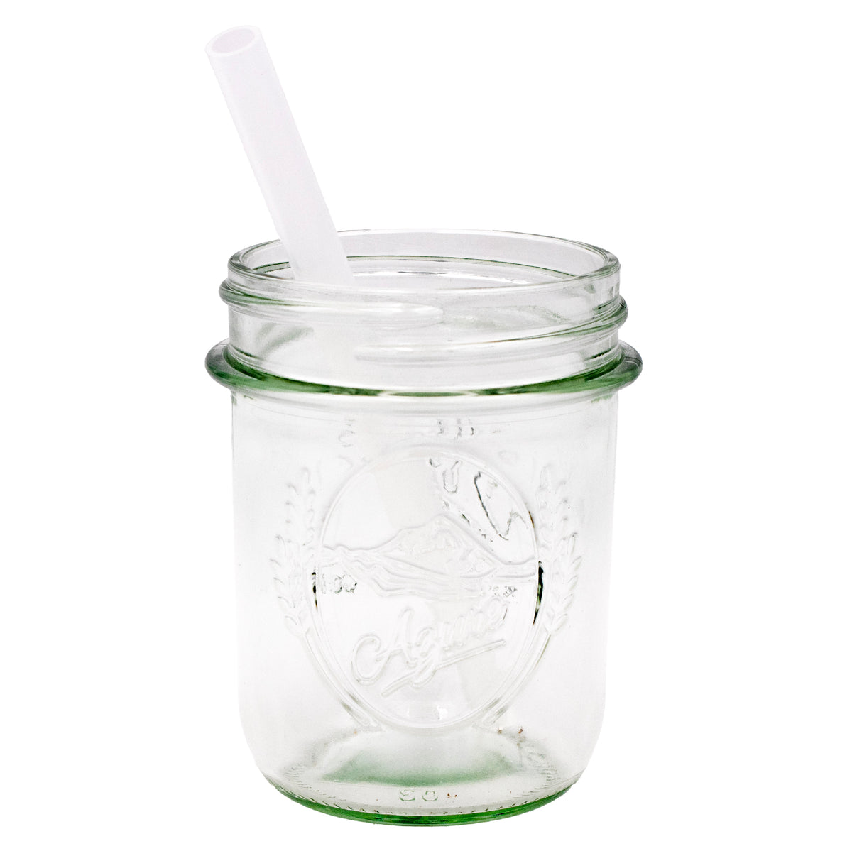 Short silicone straw in regular mouth 8oz Mason jar.