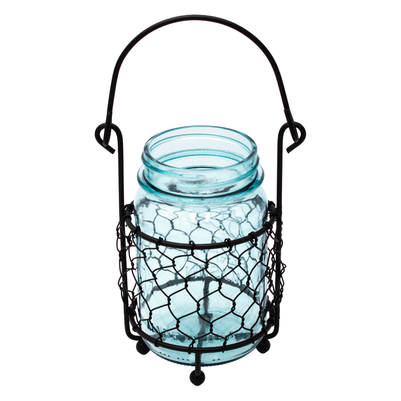 Single Pint Jar Caddy with Chicken Wire for Hanging or Carrying One Mason Jar