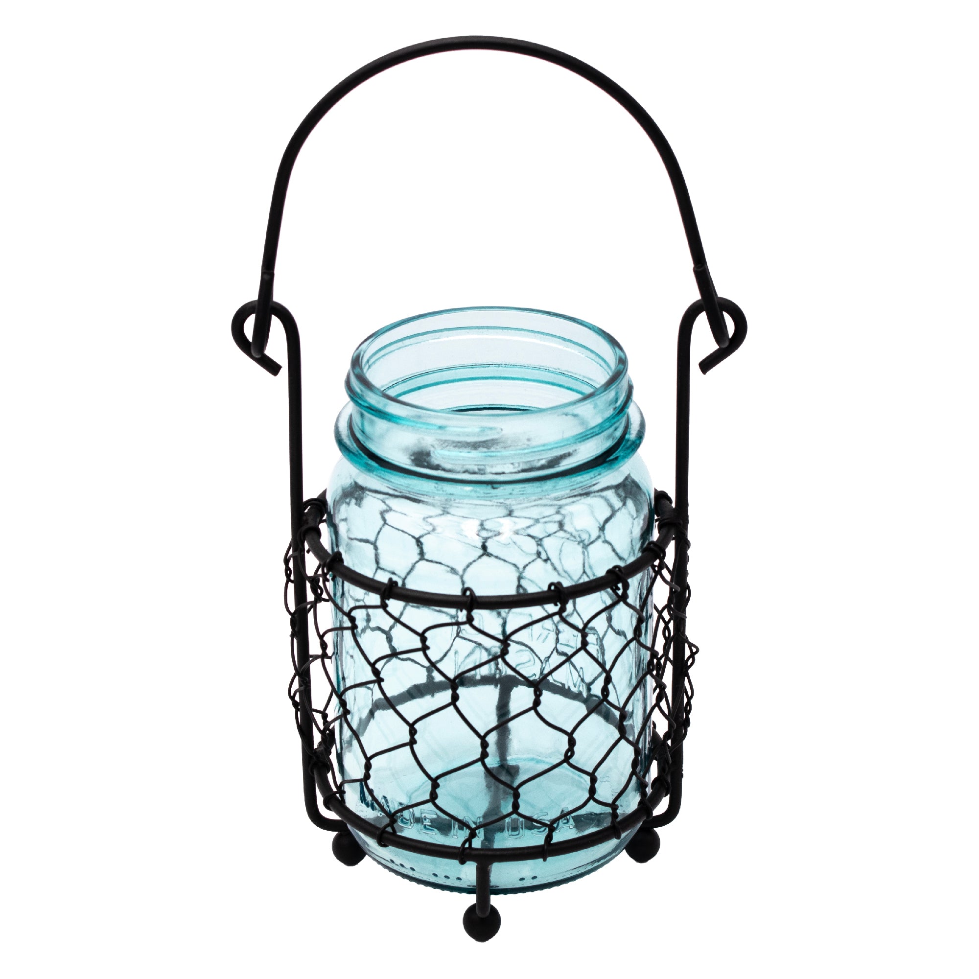 Single Pint Jar Caddy with Chicken Wire for Hanging or Carrying One Mason Jar