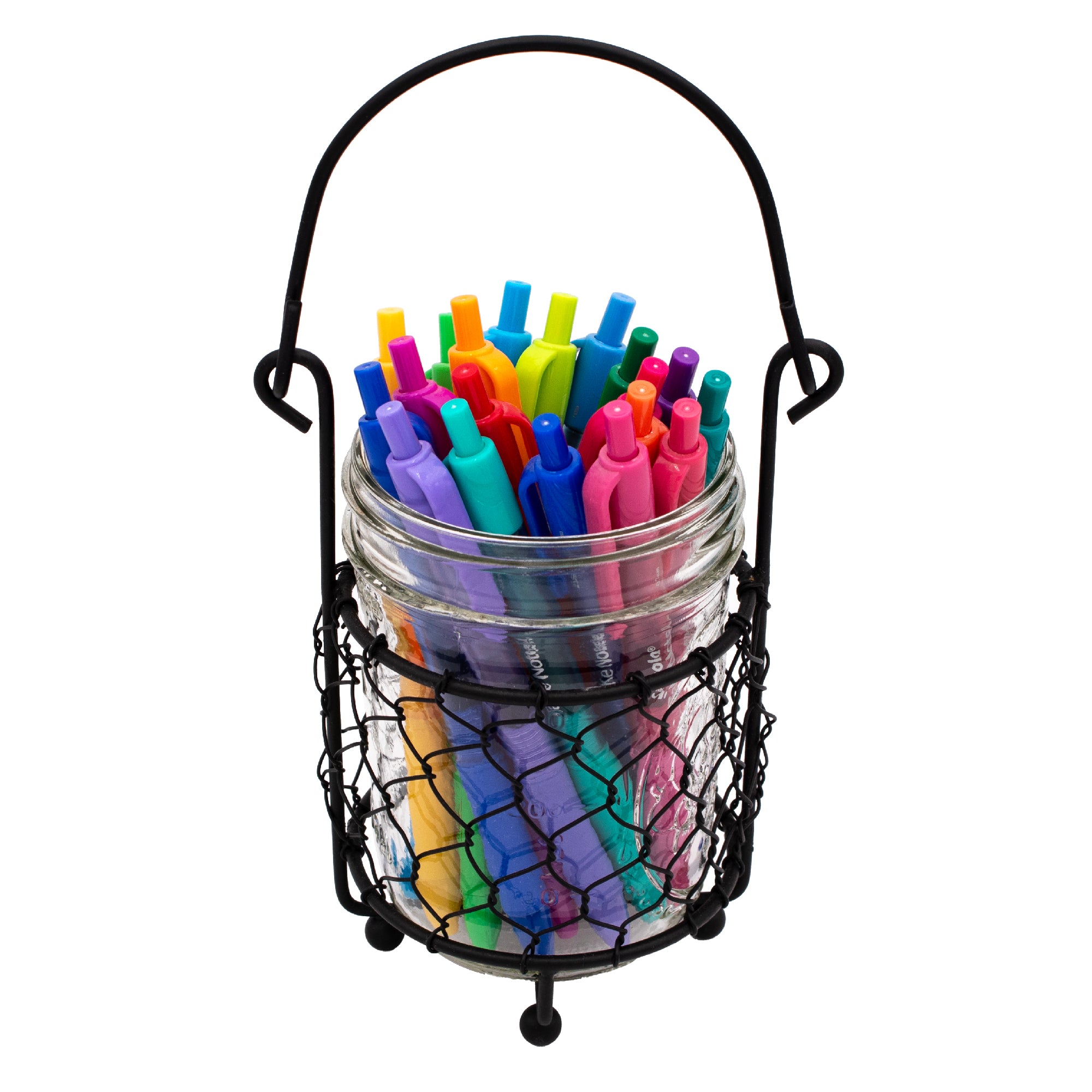 Single Pint Jar Caddy with Chicken Wire for Hanging or Carrying One Mason Jar