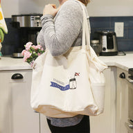 100% Organic Cotton Canvas Market Tote with Six Compartments for Mason Jars