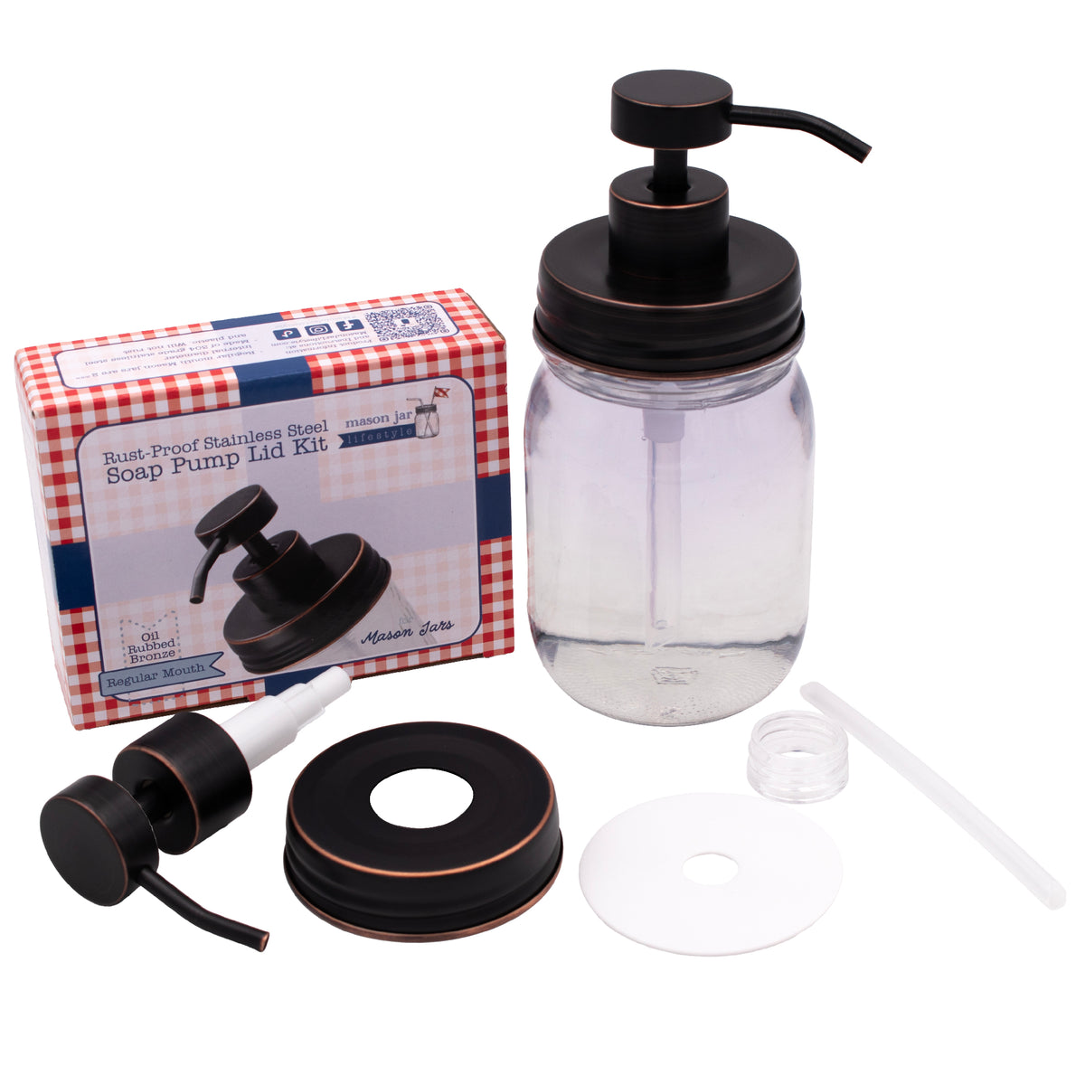 Oil Rubbed Bronze Soap Pump Lid Kit for Regular Mouth Mason Jars