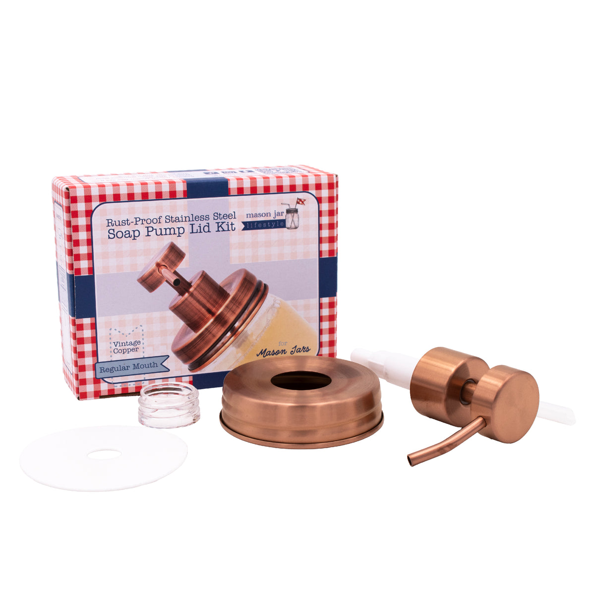 Vintage Copper Soap Pump Lid Kit for Regular Mouth Mason Jars