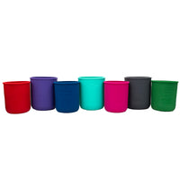 Group of all sleeves sizes available: quart and wide mouth pint. Group of all colors available: cherry red, ultra violet, deep blue, aquamarine, berry pink, charcoal gray, leaf green.