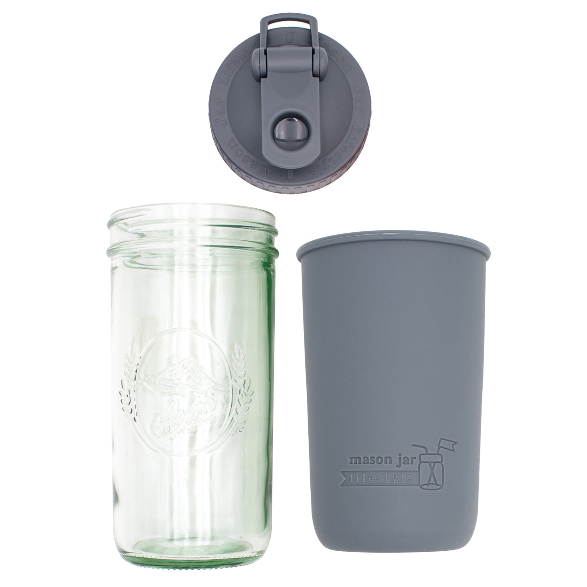 Sports glass water bottle bundle azure pint and a half silicone sleeve charcoal gray wide mouth carry loop pour store charcoal gray