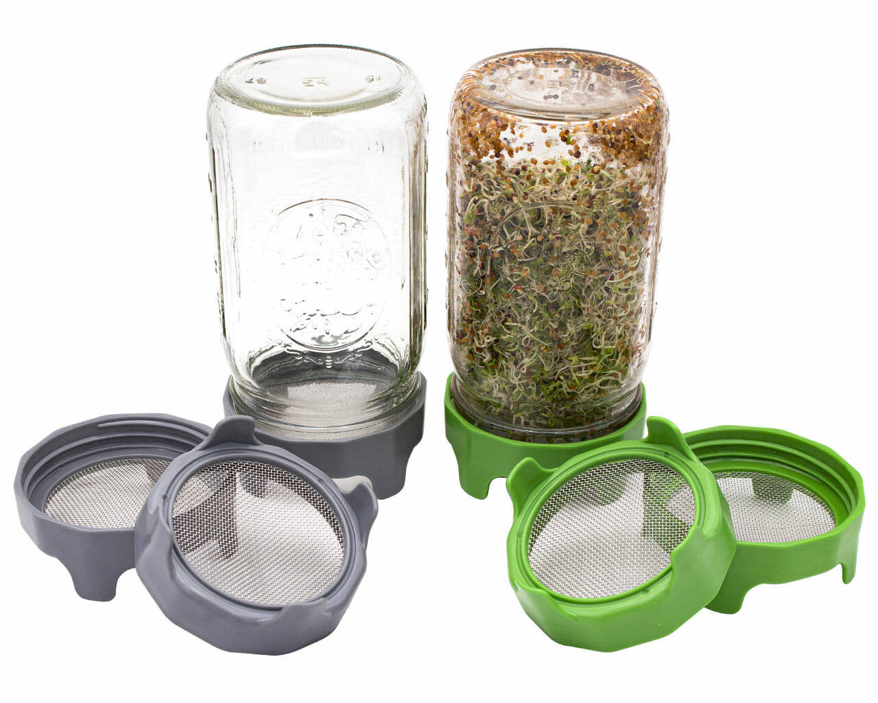 Wide Mouth Rust Proof Sprouting Lid with Green Plastic Stand for Mason Jars