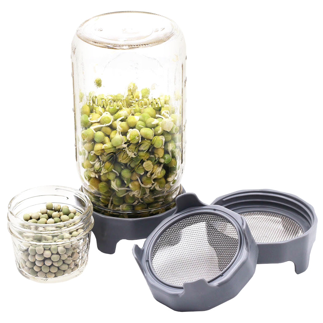 Rust Proof Sprouting Lid with Built-In Stand for Wide Mouth Mason Jars