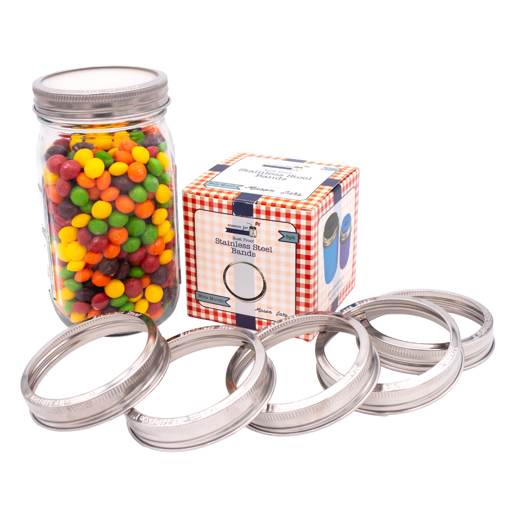 Rust Proof Stainless Steel Bands / Rings for Mason Jars 5 Pack