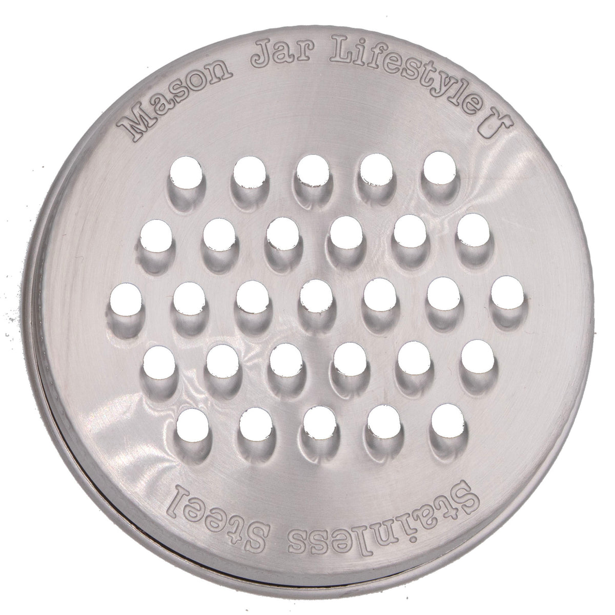 Stainless steel grater shredder lid regular mouth stamped logo on white