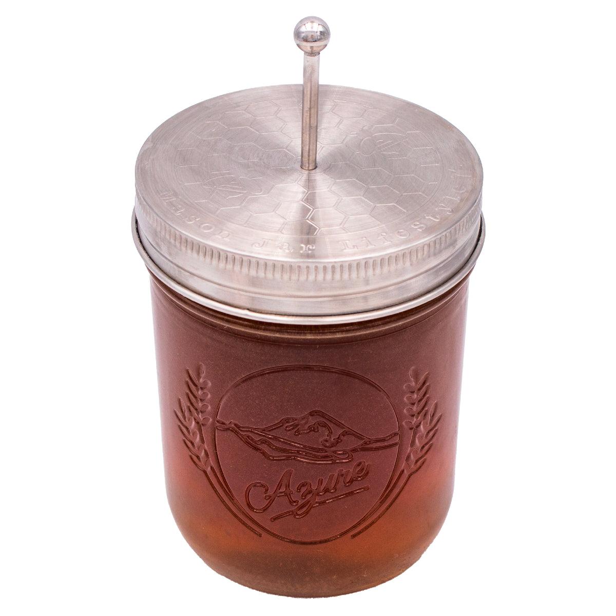 Stainless steel honey dipper lid wide mouth storage tea coffee sweetener product on white