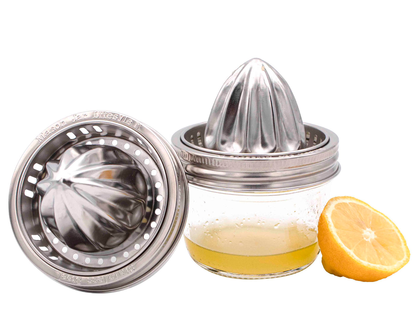 Stainless Steel Juicing Lid for Wide Mouth Mason Jars With Attached Ri