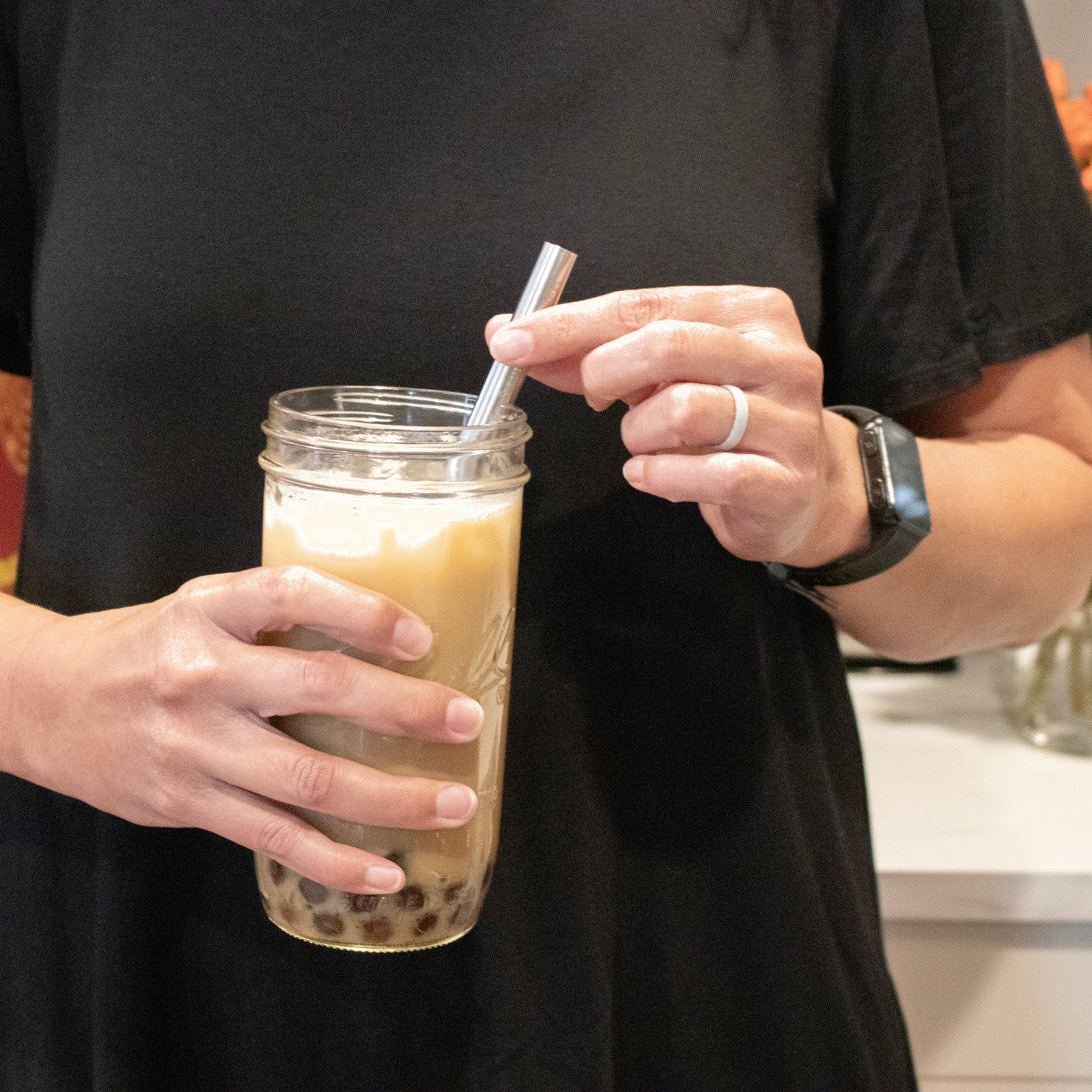 Long 9" Stainless Steel Boba Straws for Quart Mason Jars
