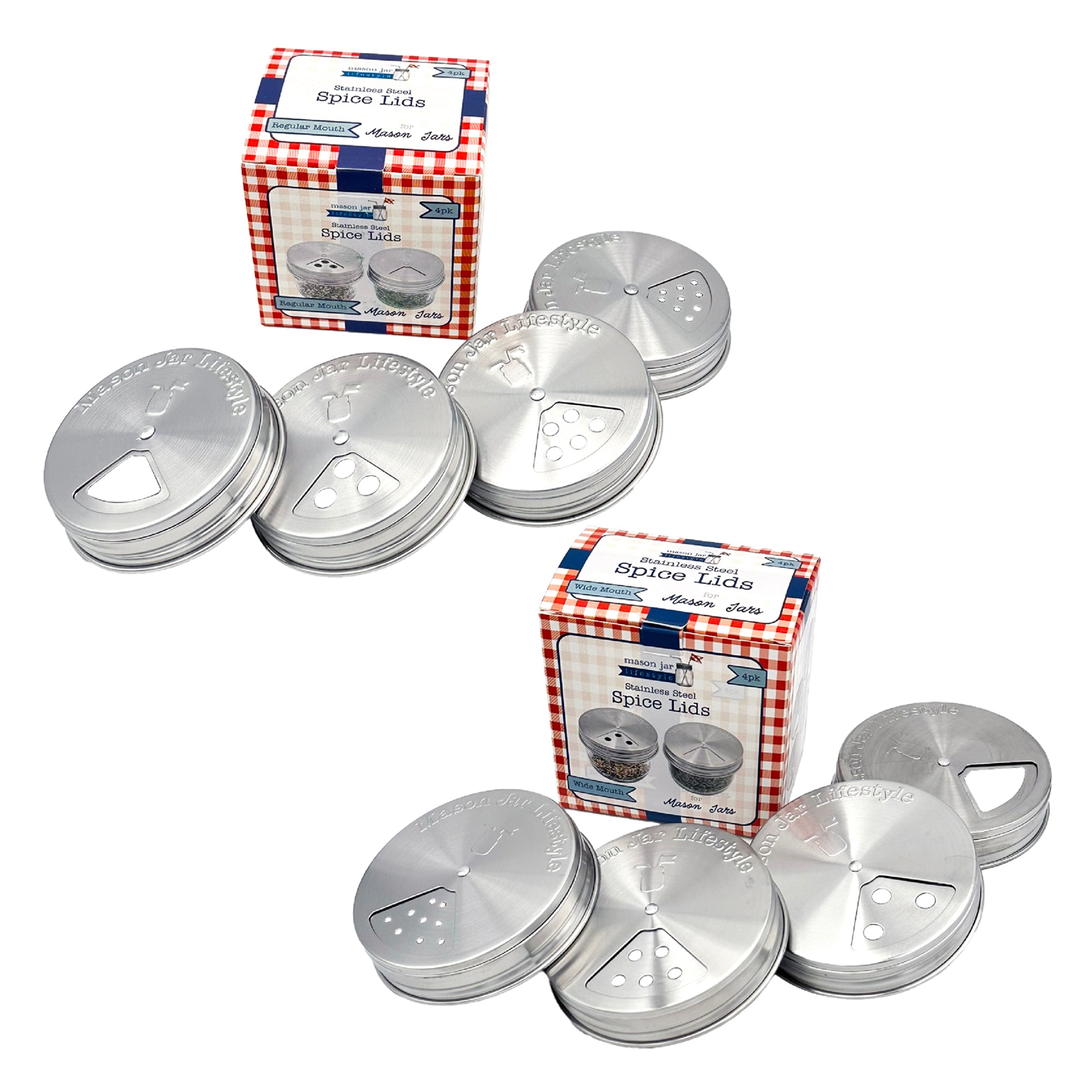 Spice Shaker Stainless Steel Lids for Mason Jars 4 Pack