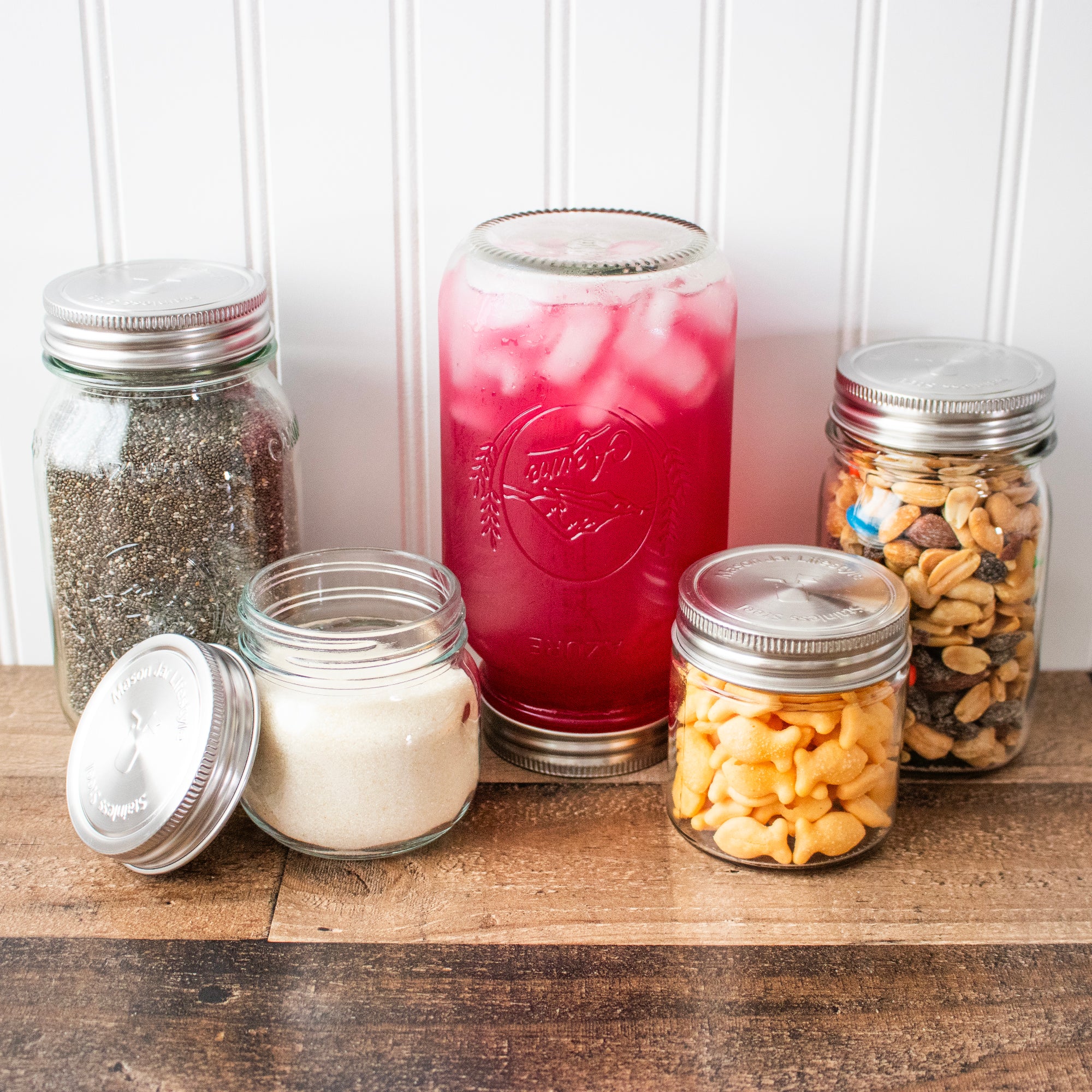Stainless Steel Storage Lids with Leak-Proof Silicone Liners for Mason Jars 5 Pack