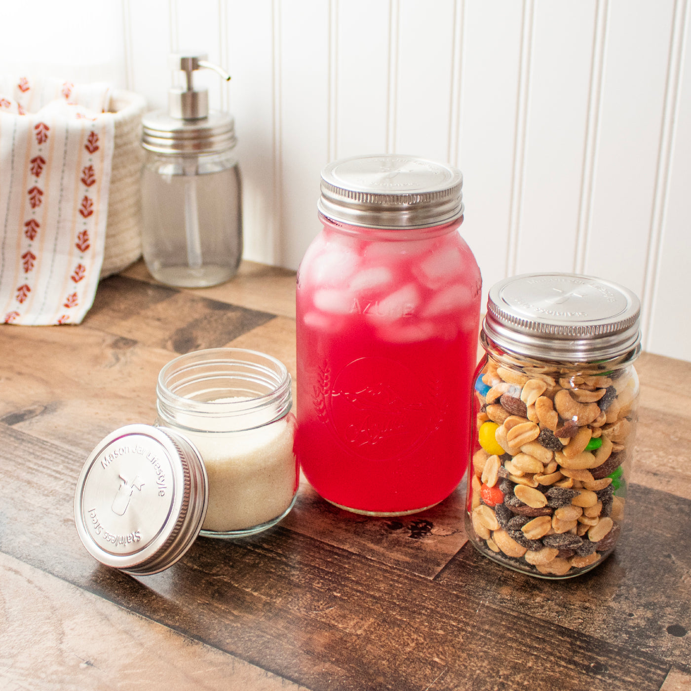 Stainless Steel Storage Lids with Leak-Proof Silicone Liners for Mason Jars 5 Pack