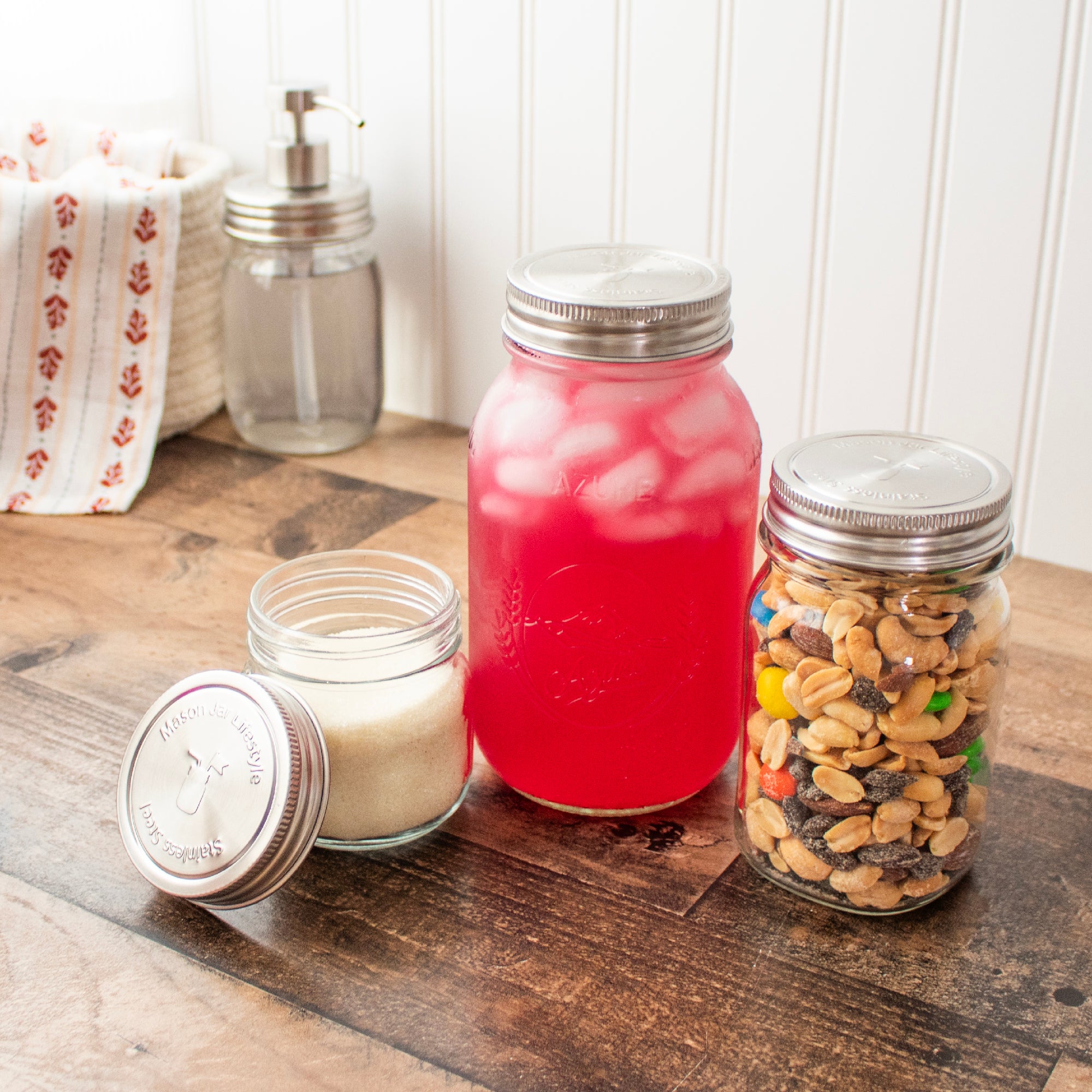 Stainless Steel Storage Lids with Leak-Proof Silicone Liners for Mason Jars 5 Pack