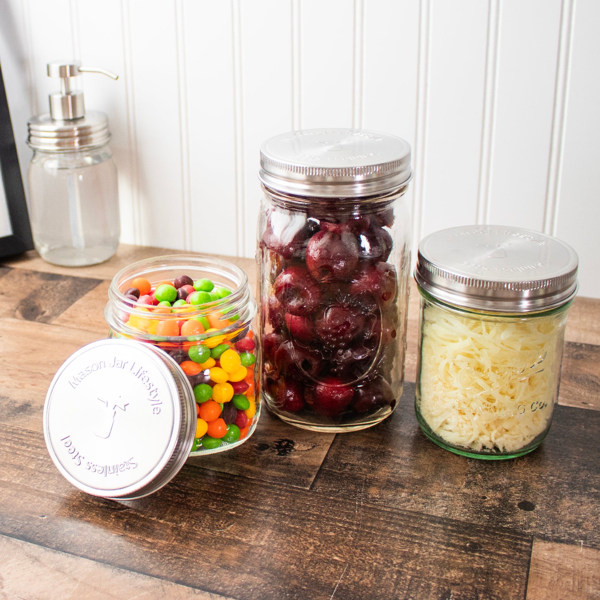 Stainless Steel Storage Lids with Leak-Proof Silicone Liners for Mason Jars 5 Pack