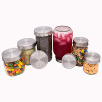 Regular mouth and wide mouth Mason jars with the stainless steel storage lids.