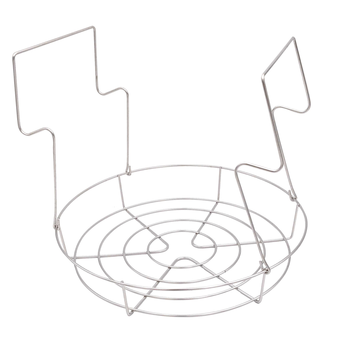 Stainless steel water bath canning rack, on a white background.