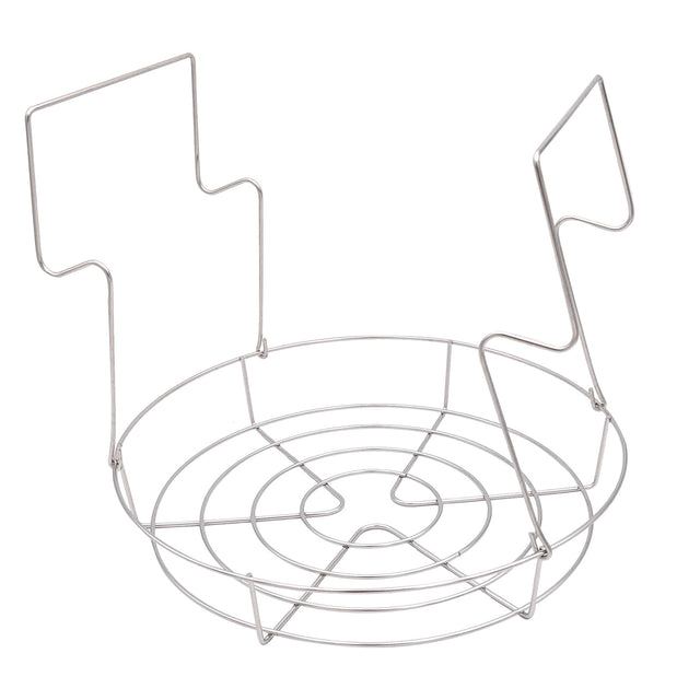 Stainless steel water bath canning rack, on a white background.
